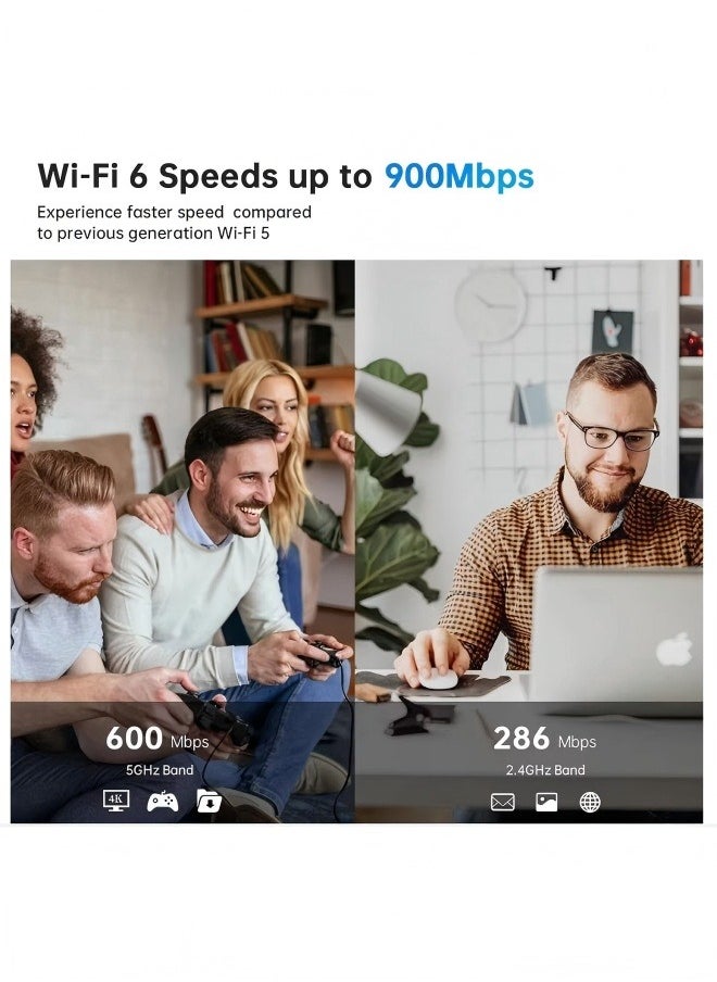 أوكيوز محول واي فاي 6 مزدوج النطاق 5G 2.4GHz مع بلوتوث 5.4 بسرعة 900 ميجابت في الثانية، توصيل وتشغيل USB بدون برنامج تشغيل، مناسب لأجهزة الكمبيوتر الشخصي والمحمول، بث وألعاب سلسة للاستخدام اليومي والمنزل والمكتب - Image 3