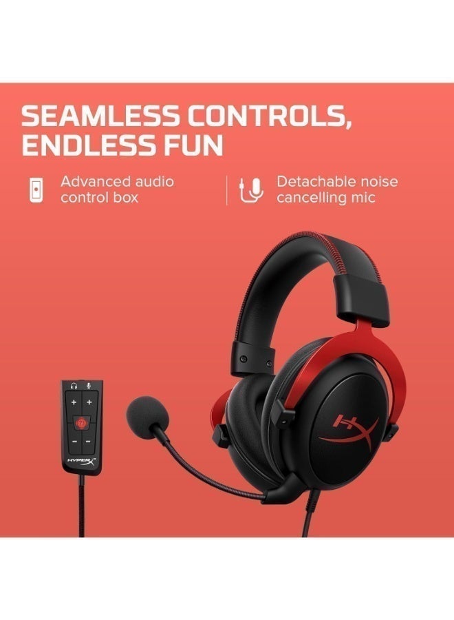 HyperX Cloud II – Gaming Headset for PC, PS5 / PS4. Includes 7.1 virtual surround sound and USB audio control box - Black/Red - 4P5M0AA - Image 5