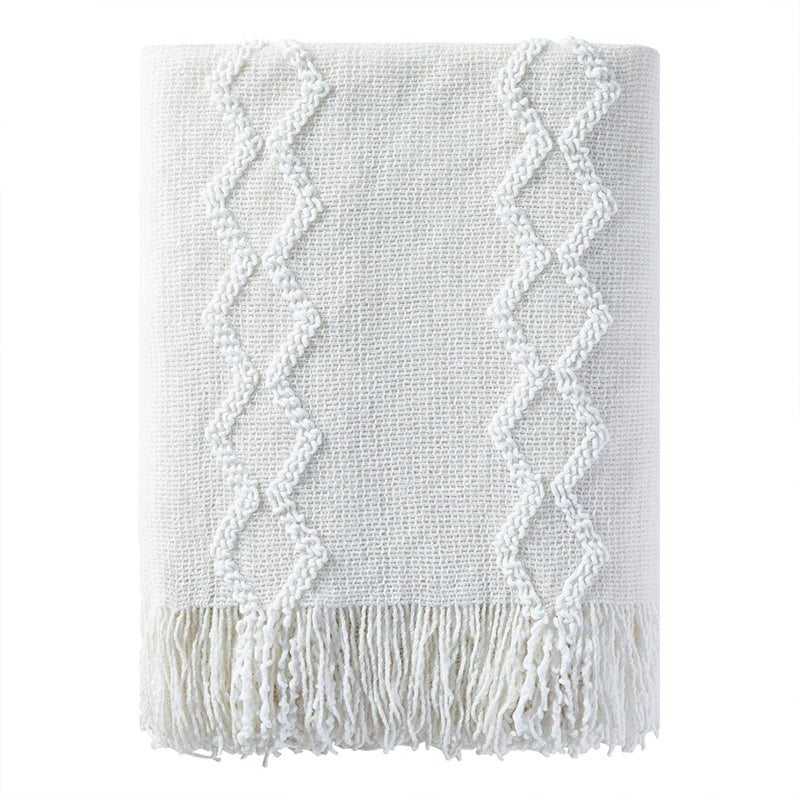 Bourina Fluffy Chenille Chenilet Fringe Throw Lightweight Love Soft Dozy for Bed Sofa Chair Throw of White 50 "× 60" "