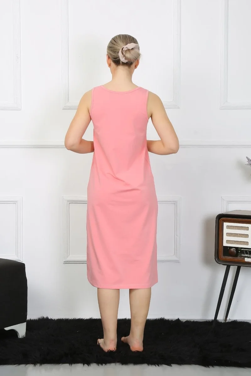 اكبينيز Women's Thick Strap Combed Cotton Long Pink Nightgown 12001
