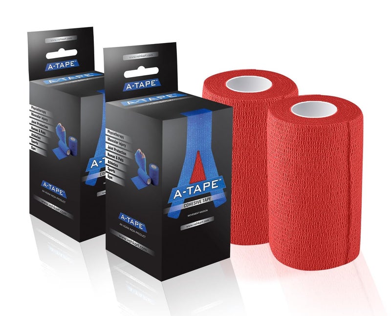 AGAM A-Tape Cohesive Crepe (10cm X 4.5 mtr, Pack of 2) Elastic Self Adherent Crepe Bandage Breathable Self Adhesive Cohesive Bandage for Humans & Pets (Dogs, Cats, Birds) (10 cm) (Red) - Image 1