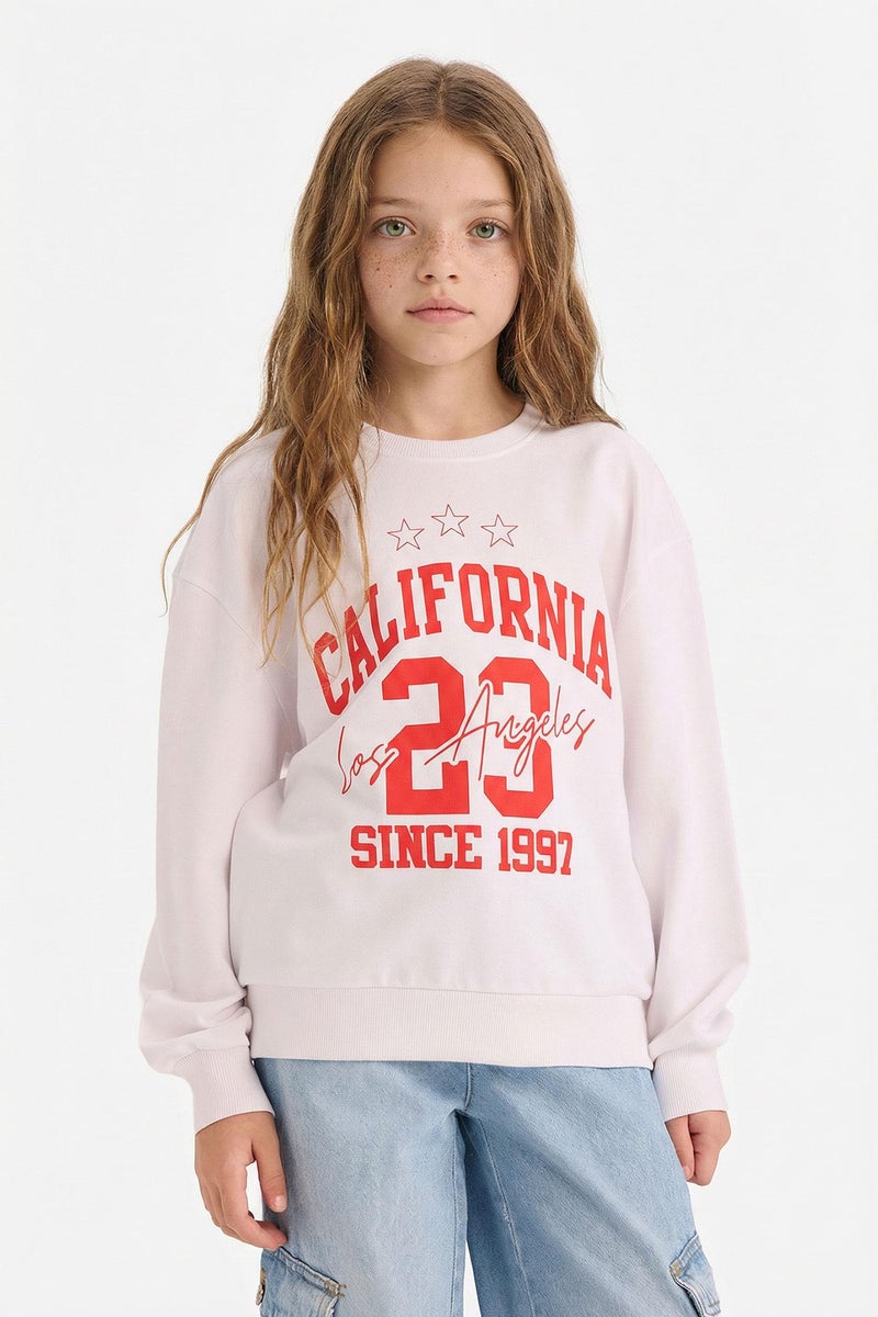 DeFacto White Girl Girl Relax Fit Crew Neck Number Patterned Sweatshirt Casual - Image 1