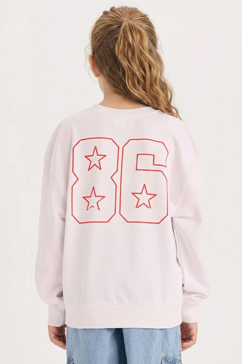 DeFacto White Girl Girl Relax Fit Crew Neck Number Patterned Sweatshirt Casual - Image 4