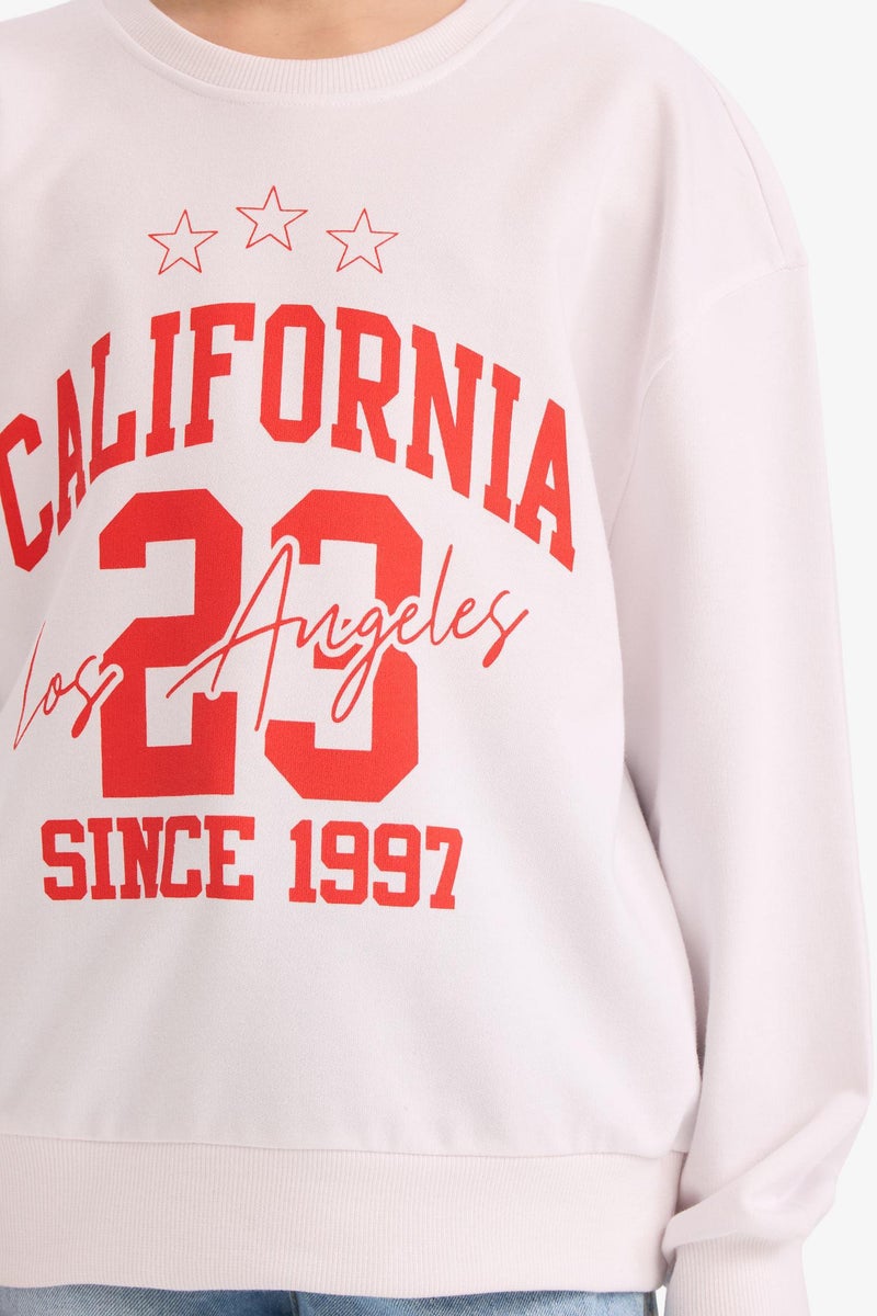 DeFacto White Girl Girl Relax Fit Crew Neck Number Patterned Sweatshirt Casual - Image 3