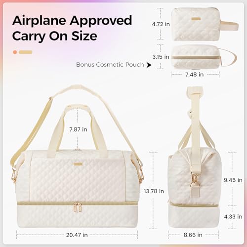 Gloppie Weekender Bags for Women with Shoe Compartment, 39L Large Travel Duffel Bag, Carry On Overnight Gym Bags with Wet Pocket, Hospital Bag for Women Labor Delivery, 2 Pcs Set, Beige - Image 3