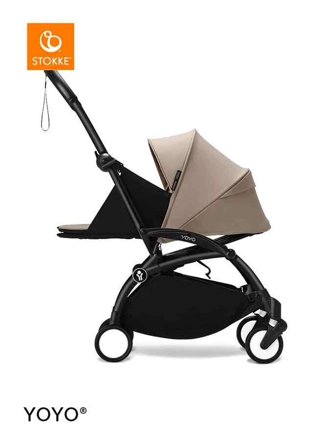 STOKKE Stokke YOYO3 Stroller with Newborn Pack, Black Frame, Compact and Foldable, One-Hand Flat Recline, UPF 50+ Canopy and 4-Wheel Suspension, 5-Point Harness, 6.6 kg Lightweight, Taupe