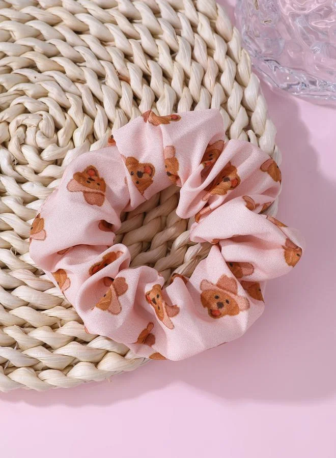 Take Two Pink Dog Head Print Hair Scrunchie