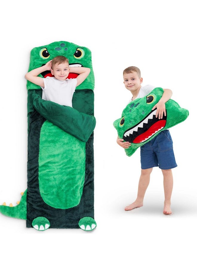 iPlay, iLearn iPlay, iLearn Kids Dinosaur Sleeping Bag, Toddler Boy Dino Nap Mat, Plush Animal Slumber Bag 2 In 1 Pillow Daycare Preschool Kindergarten Birthday Gift Travel Sleepover 3 4 5 6 7 8 10 12 Yr Child Teen  - Image 1