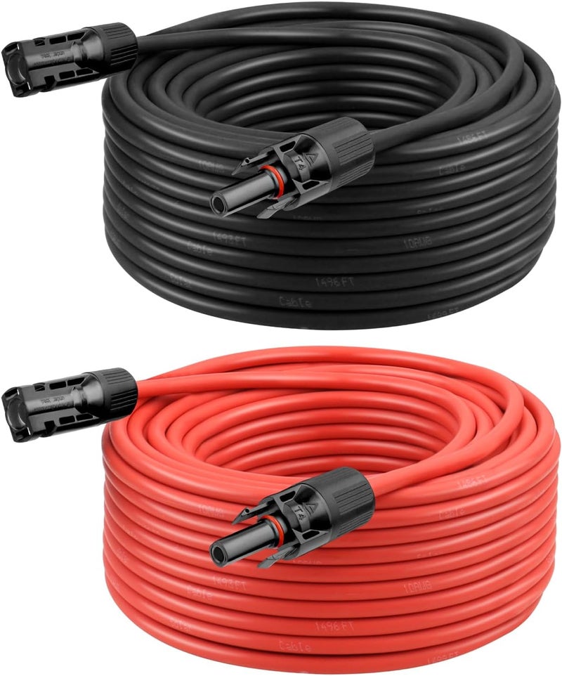 Kimbluth 10 AWG Solar Extension Cable 50FT Black + 50FT Red, Ultra Solar Panel Wire Male to Female Tinned Copper Wire for Solar Panel, Automotive, RV, Boat, Outdoors - Image 1