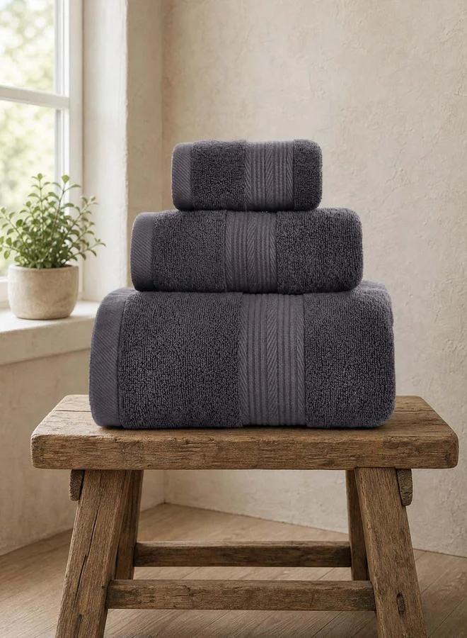 Styli Pack Of 3 - Plain Bath Towels, Grey - 34X34Cm, 35X75Cm, 70X140Cm