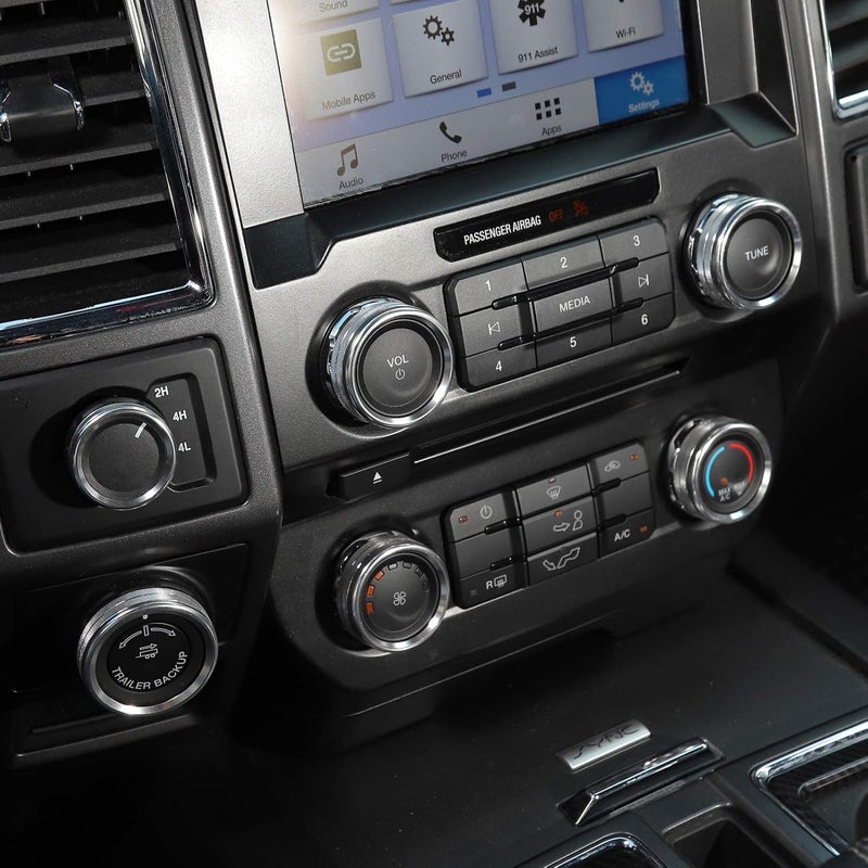 Keptrim مفتاح مكيف الهواء لسيارة فورد F150 وجرار و4WD وزر التحكم VOL لسيارة فورد F150 XLT 2016 2017 2018 2019، ألومنيوم فضي، 6 قطع (غير مناسب لعام 2021 2022) - Image 4