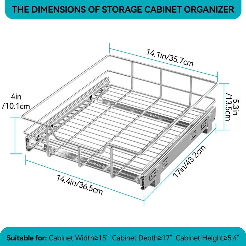 STORKING Pull Out Cabinet Organizer 15" W X 22" D, Slide Out Drawers For Kitchen Organizers and Storage, Pull Out Drawers For Cabinets Capacity Heavy Duty Caddy, Cabinet Shelves Chrome-Plated, Bathroom Pantry - Image 2