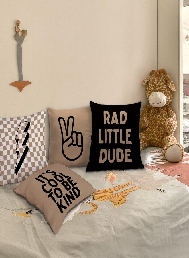 Nvotell Brown Boy Pillow Covers 18x18 - Retro Checkered Set of 4, Nursery Decorative Covers for Couch, Rad Little Dude Sign for Room Playroom - Image 4