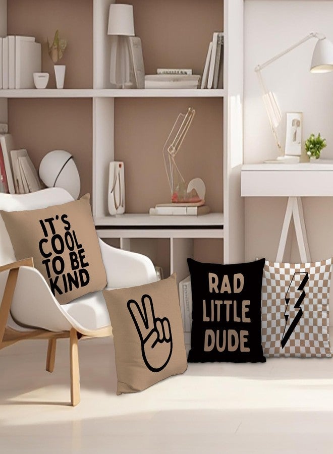 Nvotell Brown Boy Pillow Covers 18x18 - Retro Checkered Set of 4, Nursery Decorative Covers for Couch, Rad Little Dude Sign for Room Playroom - Image 3