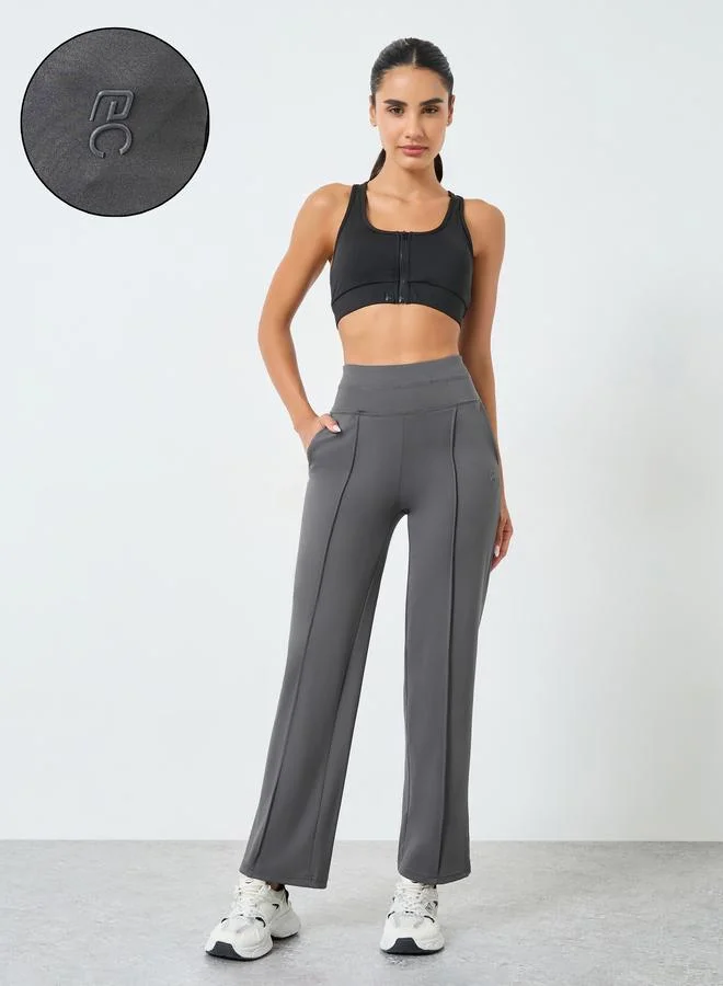 Women Rubber Logo Self Fabric Straight Leg Leggings