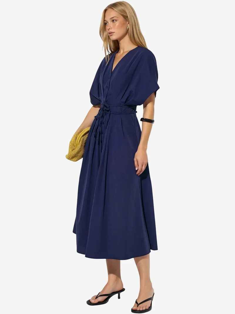 بوسيم BUSEM Casual V-Neck Midi Shirt Dress