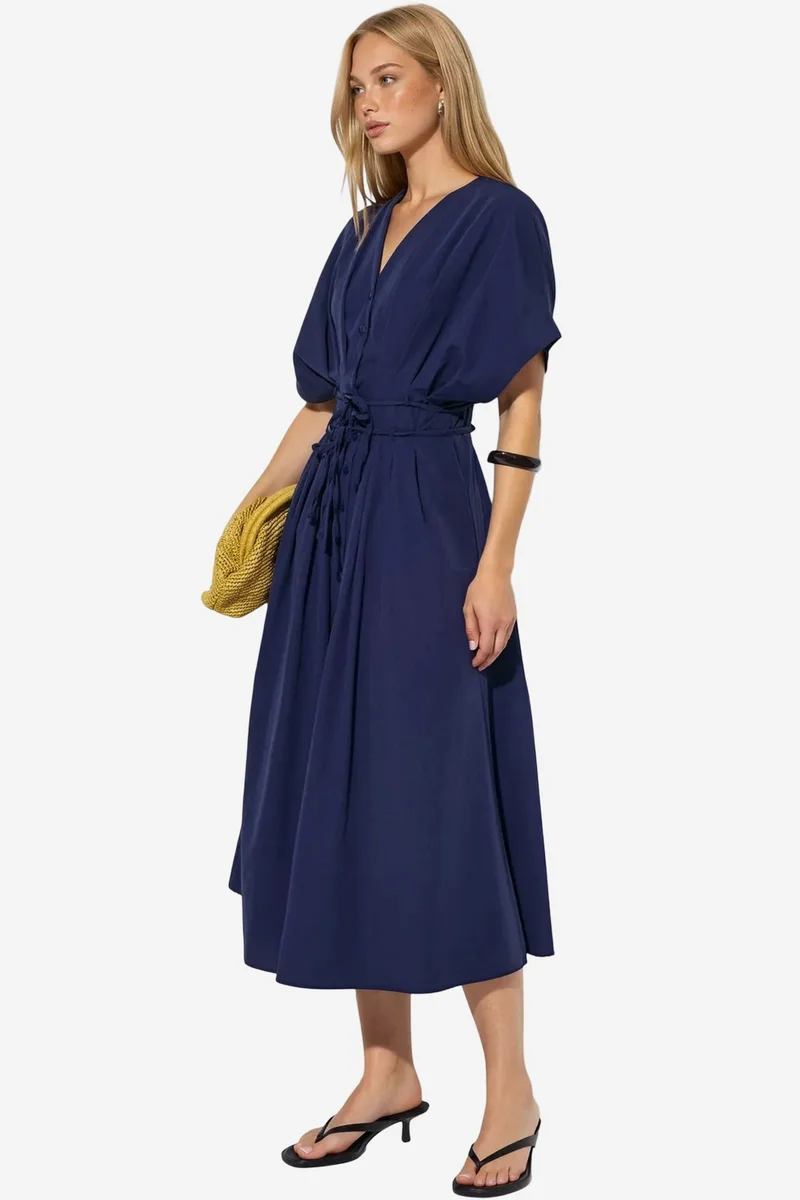بوسيم BUSEM Casual V-Neck Midi Shirt Dress