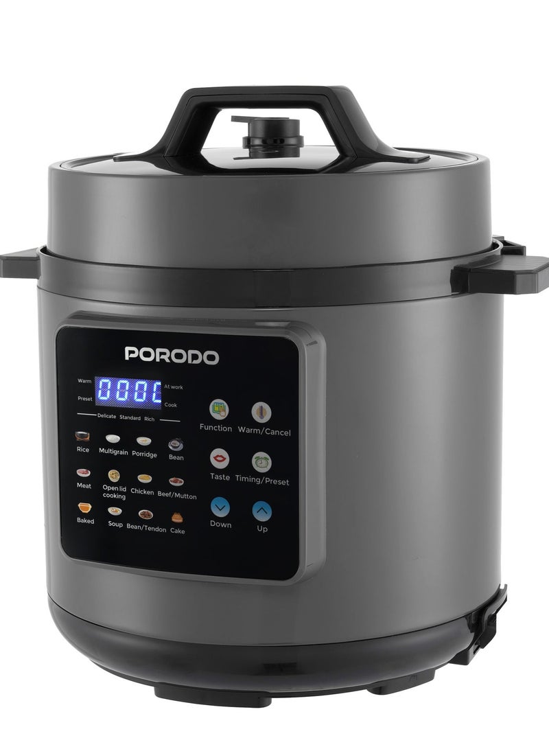 porodo Smart Pot Electric Pressure Cooker, 6L Capacity, 1300W, 12 Cooking Programs, Dishwasher-Safe, Food-Grade Stainless Steel Pot, Built-in Safety Features, Electric Slow Cooker, LED Display, One-Touch Control, Customizable Cooking Programs - Grey - Image 2