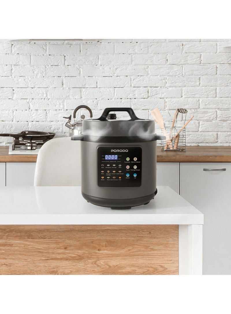 porodo Smart Pot Electric Pressure Cooker, 6L Capacity, 1300W, 12 Cooking Programs, Dishwasher-Safe, Food-Grade Stainless Steel Pot, Built-in Safety Features, Electric Slow Cooker, LED Display, One-Touch Control, Customizable Cooking Programs - Grey - Image 5