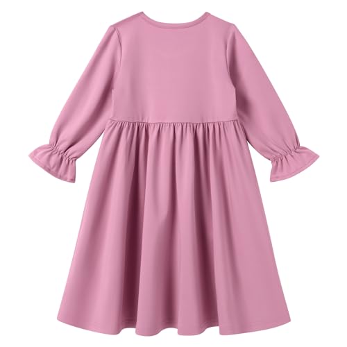 ODASDO Newborn Infant Baby Girls Muslim Abaya Prayer Dress, Toddler Kids Long Sleeve Maxi Islamic Kaftan Dress with Hijab Two Piece Set Middle East Arabian Dubai Robe Ramadan Eid Party Purple Pink 2-3 Years - Image 4