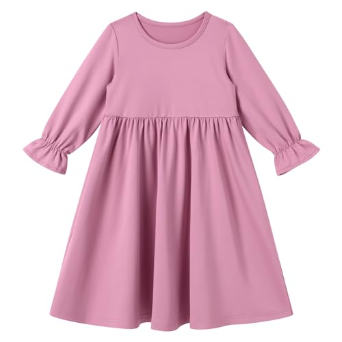 ODASDO Newborn Infant Baby Girls Muslim Abaya Prayer Dress, Toddler Kids Long Sleeve Maxi Islamic Kaftan Dress with Hijab Two Piece Set Middle East Arabian Dubai Robe Ramadan Eid Party Purple Pink 2-3 Years - Image 3