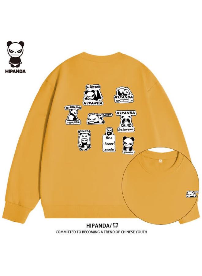 Hipanda o Panda Sweatshirt For Men, Autumn Long-sleeve Round Neck Trendy Brand Puzzle Print Loose Top, Yellow, XL - Image 2