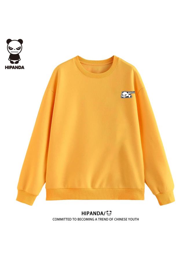 Hipanda o Panda Sweatshirt For Men, Autumn Long-sleeve Round Neck Trendy Brand Puzzle Print Loose Top, Yellow, XL - Image 3