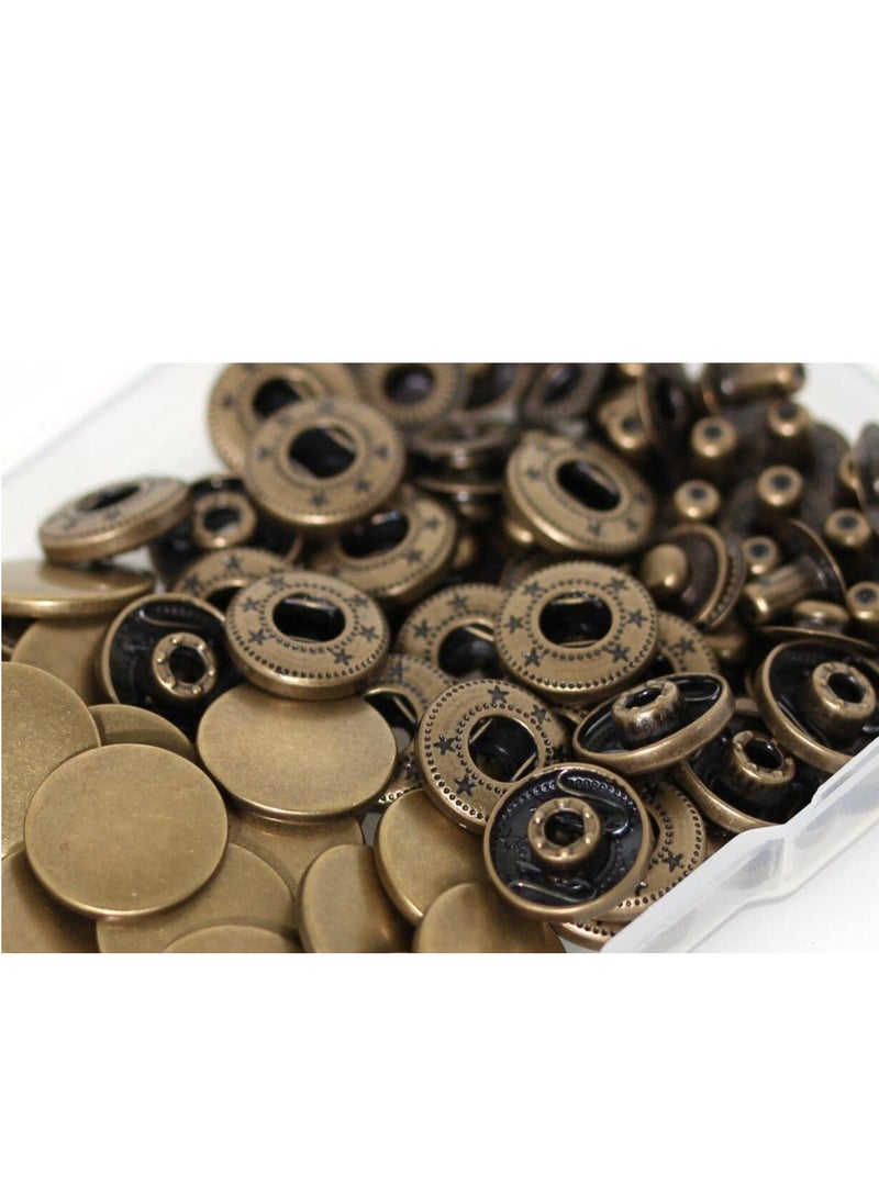 24 Sets Heavy Duty Snap Fasteners,17mm Metal Snap Buttons Press Studs Leather Rivets Snaps with 4 Setter Tools, Suitable for Jeans Fabric Jackets Clothes Bag (Antique Brass)  - Image 2