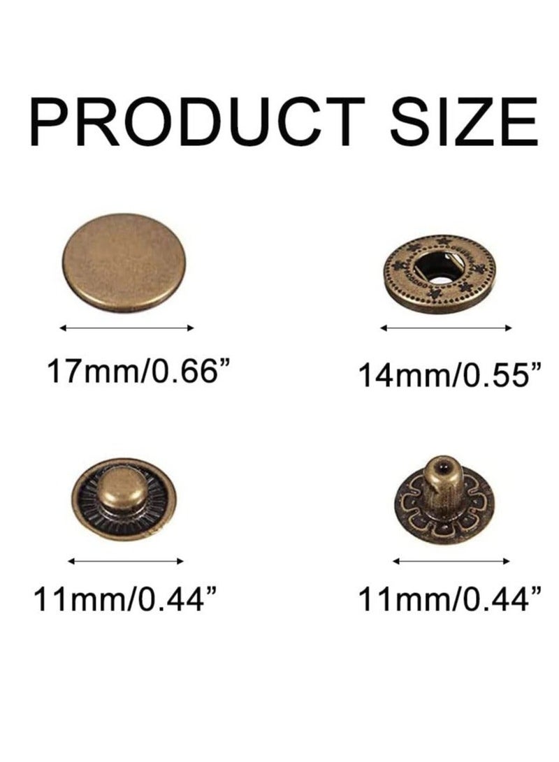 24 Sets Heavy Duty Snap Fasteners,17mm Metal Snap Buttons Press Studs Leather Rivets Snaps with 4 Setter Tools, Suitable for Jeans Fabric Jackets Clothes Bag (Antique Brass)  - Image 3