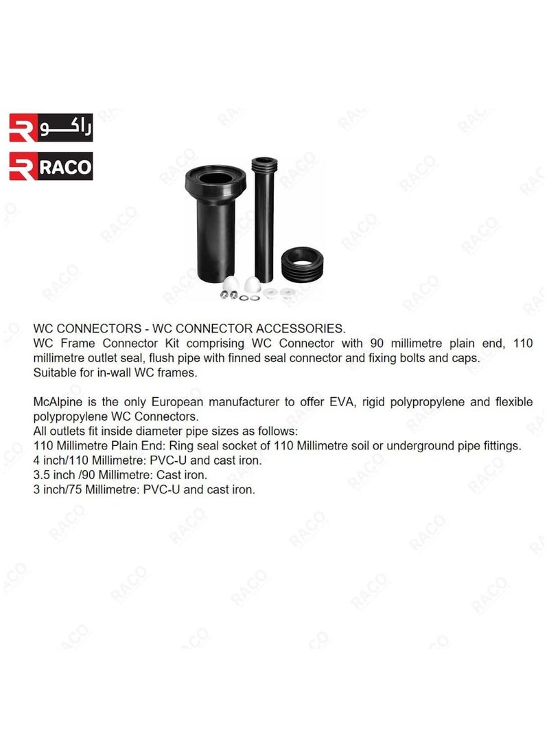 RACO McAlpine Universal WC Frame Connector Kit Concealed WC Connector Black 4 Inch Made in UK - Image 3