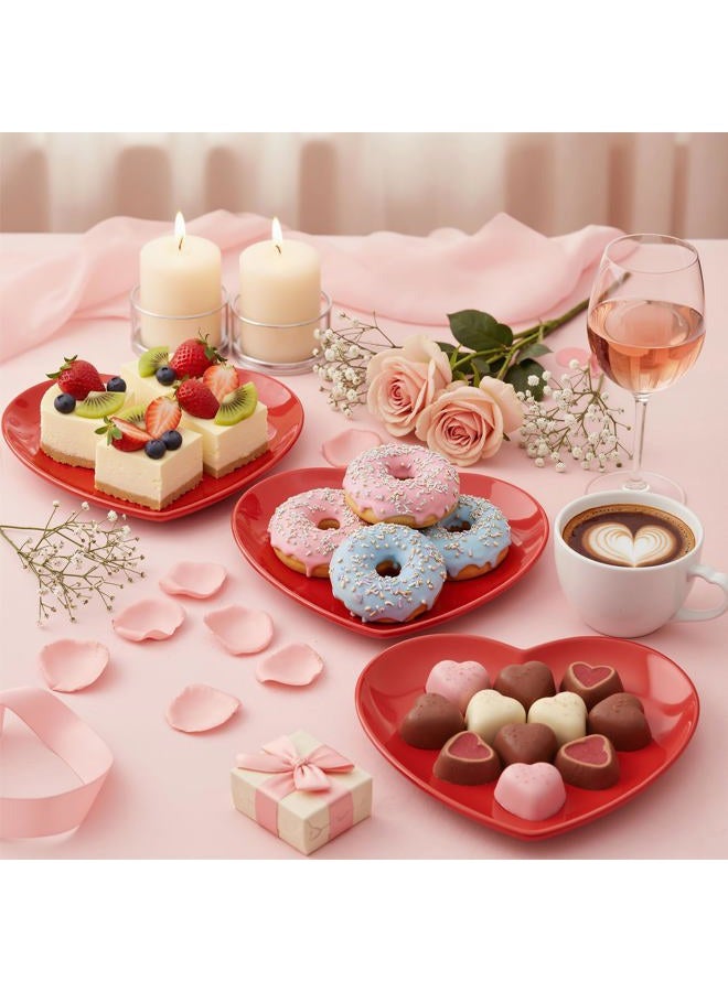 Nuogo 4 Pcs Heart Shaped Dinner Plates 6.8'' Valentine's Serving Tray Unbreakable Ceramic-like Heart Shaped Plates for Dessert, Appetizer, Salad, Dishwasher Safe (Red) - Image 4