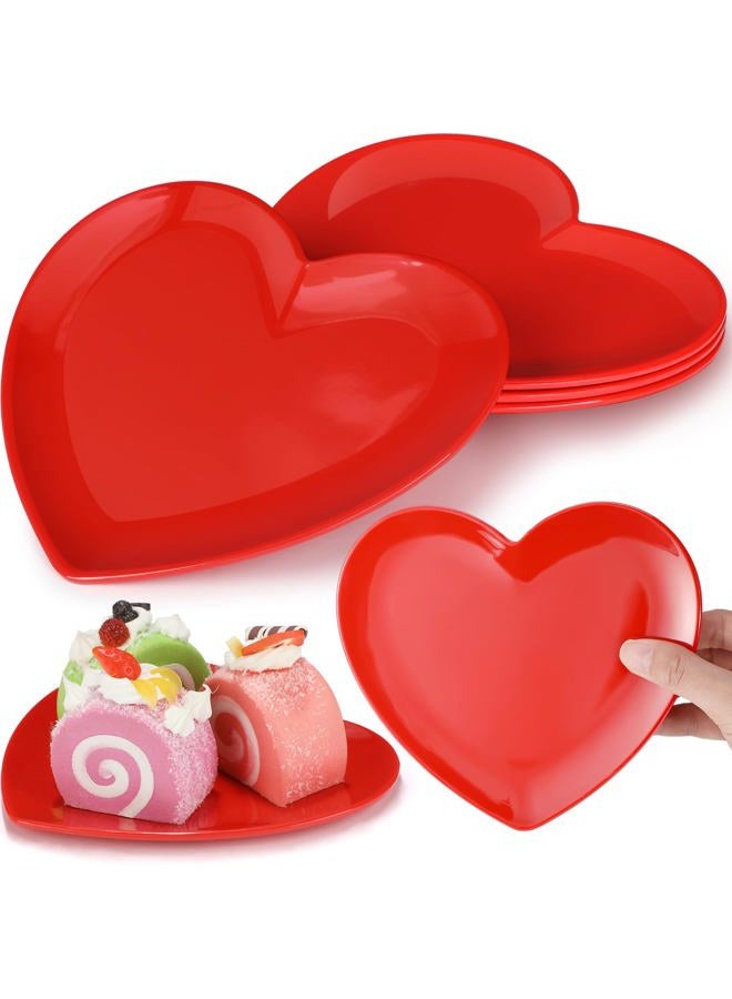Nuogo 4 Pcs Heart Shaped Dinner Plates 6.8'' Valentine's Serving Tray Unbreakable Ceramic-like Heart Shaped Plates for Dessert, Appetizer, Salad, Dishwasher Safe (Red) - Image 1