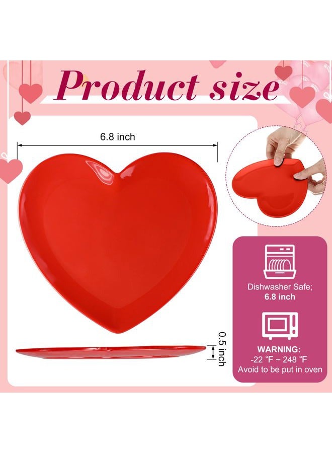 Nuogo 4 Pcs Heart Shaped Dinner Plates 6.8'' Valentine's Serving Tray Unbreakable Ceramic-like Heart Shaped Plates for Dessert, Appetizer, Salad, Dishwasher Safe (Red) - Image 2
