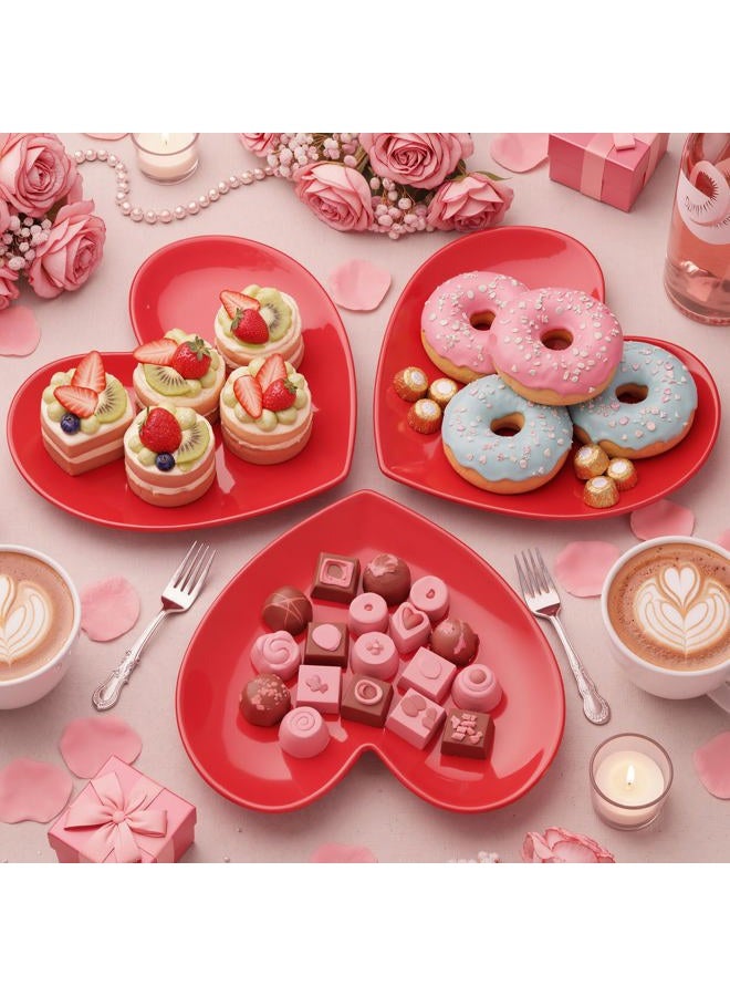 Nuogo 4 Pcs Heart Shaped Dinner Plates 6.8'' Valentine's Serving Tray Unbreakable Ceramic-like Heart Shaped Plates for Dessert, Appetizer, Salad, Dishwasher Safe (Red) - Image 5