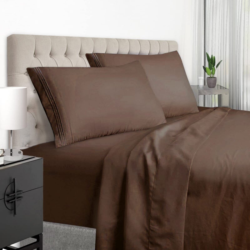 EaseHome Brown Full Size Bed Sheet Set - Teen Boys Sheet Sets Deep Pocket to 18 inches Mattress 4 Piece - Premium Bedding Sheets & Pillowcases Collection - Extra Soft Wrinkle  Fade  Stain Resistant - Image 1