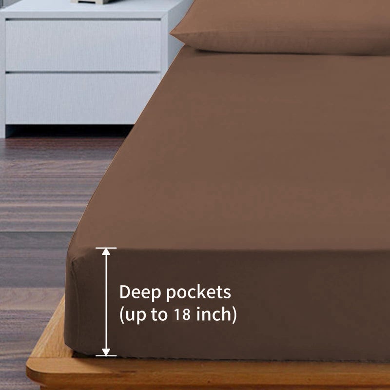 EaseHome Brown Full Size Bed Sheet Set - Teen Boys Sheet Sets Deep Pocket to 18 inches Mattress 4 Piece - Premium Bedding Sheets & Pillowcases Collection - Extra Soft Wrinkle  Fade  Stain Resistant - Image 2