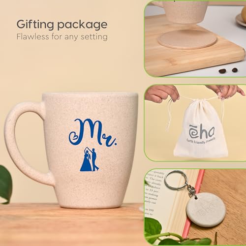 Eha Earth-Friendly Mr & Mrs Classic Coffee Mugs for Couple | Best Wedding Gift | Gifts for Couple | Gifts for Women | Set of 2 | 300 ml | Coffee Mug | Made with Rice Husk| Sand Castle - Image 4