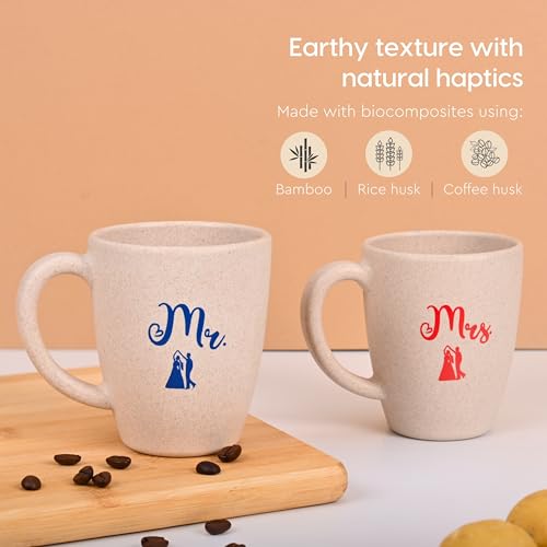 Eha Earth-Friendly Mr & Mrs Classic Coffee Mugs for Couple | Best Wedding Gift | Gifts for Couple | Gifts for Women | Set of 2 | 300 ml | Coffee Mug | Made with Rice Husk| Sand Castle - Image 5