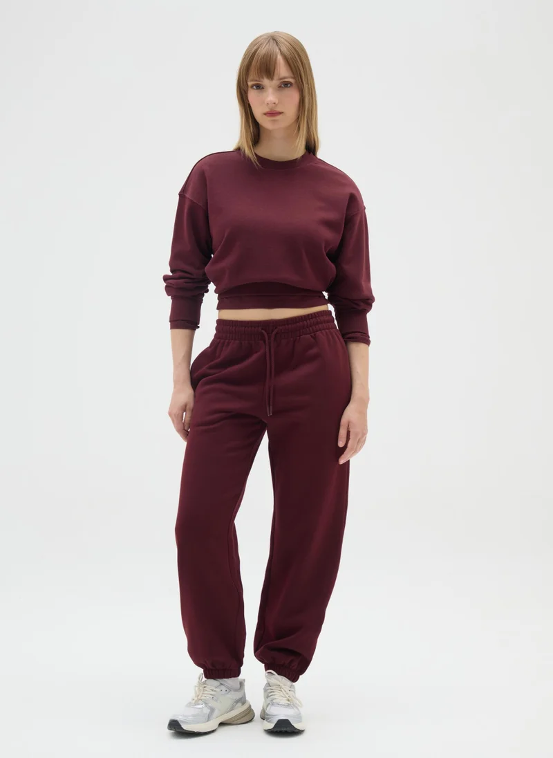 او في اس BURGUNDY COTTON BLEND SWEATSHIRT WITH REGULAR FIT