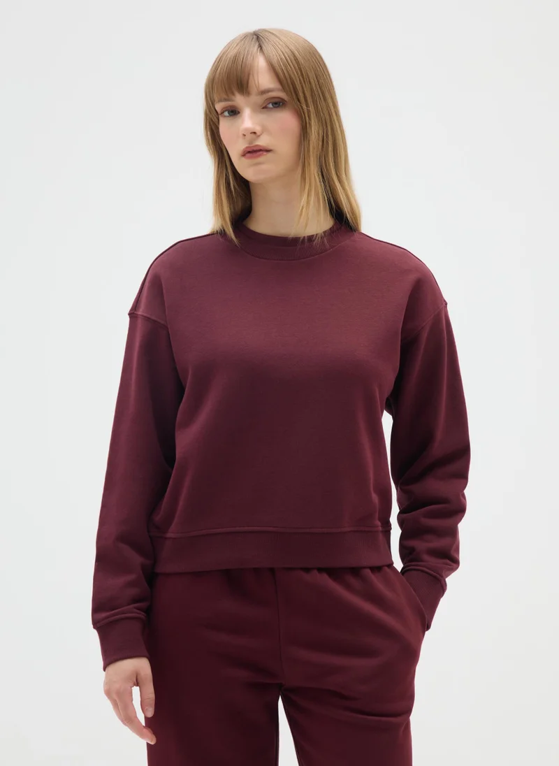او في اس BURGUNDY COTTON BLEND SWEATSHIRT WITH REGULAR FIT