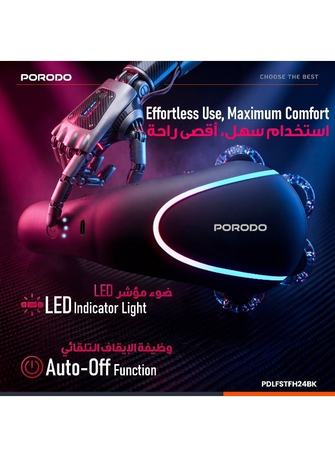 porodo Relieva Roller Massager / 6 Free-Spinning Rollers / 3 Speed Levels / 1800mAh Battery / USB-C Charging / Ergonomic Design / Auto-Off Function - Black - Image 2