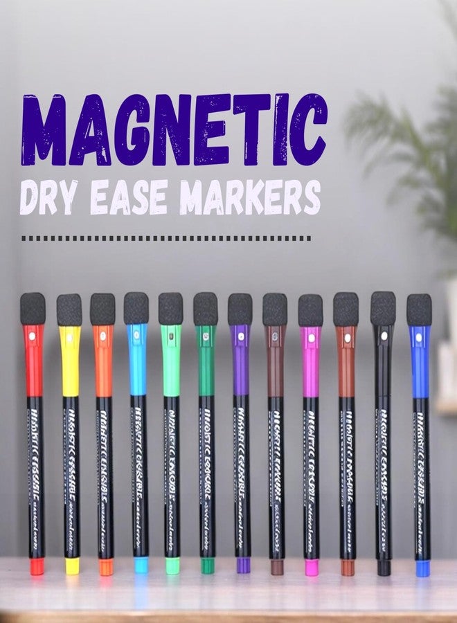 Sakuya 12 Colors Magnetic Whiteboard Markers with Eraser Cap | Fine Point Tip for Kids & Teachers, Home, Office & School Supplies|Low Odor Magnetic Dry Erase Markers - Image 2