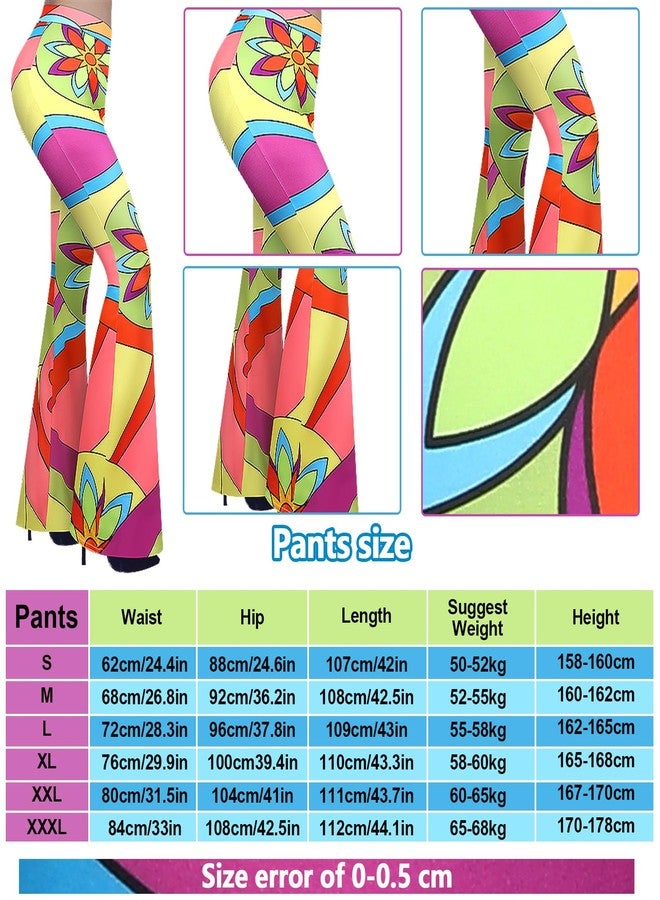 Tisancy 3 Pcs 60s 70s Outfit for Women Hippie Costume Set Disco Flared Pants Groovy Outfit Party Accessories(L Size, Bright) - Image 3