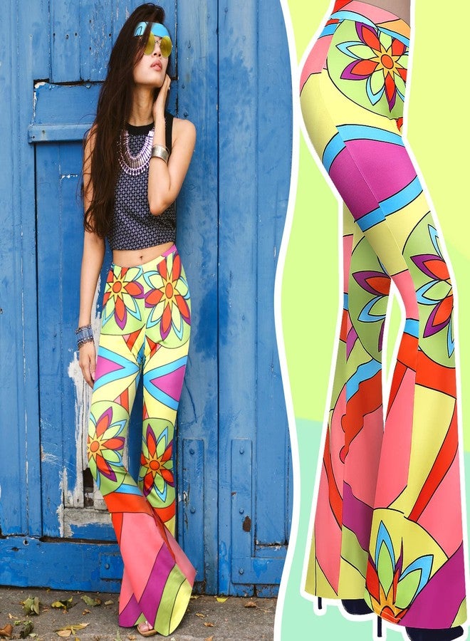 Tisancy 3 Pcs 60s 70s Outfit for Women Hippie Costume Set Disco Flared Pants Groovy Outfit Party Accessories(L Size, Bright) - Image 4