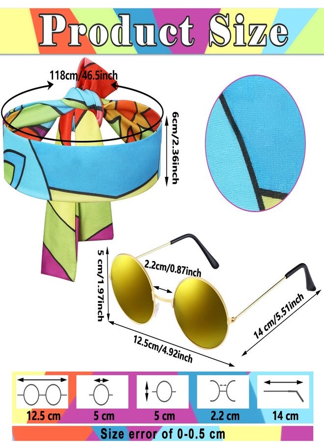 Tisancy 3 Pcs 60s 70s Outfit for Women Hippie Costume Set Disco Flared Pants Groovy Outfit Party Accessories(L Size, Bright) - Image 2