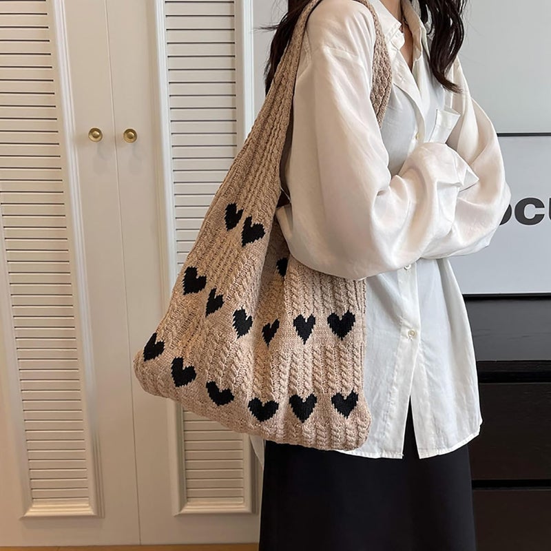 Kawn ® Premium Knitted Heart Pattern Tote Bag Large Stylish and Durable Trendy bag for Everyday Use Beach Shopping Travel Work – Comfortable and Trendy Design - Image 2