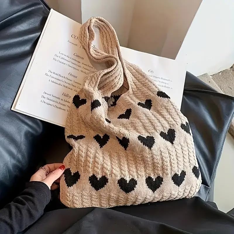 Kawn ® Premium Knitted Heart Pattern Tote Bag Large Stylish and Durable Trendy bag for Everyday Use Beach Shopping Travel Work – Comfortable and Trendy Design - Image 4