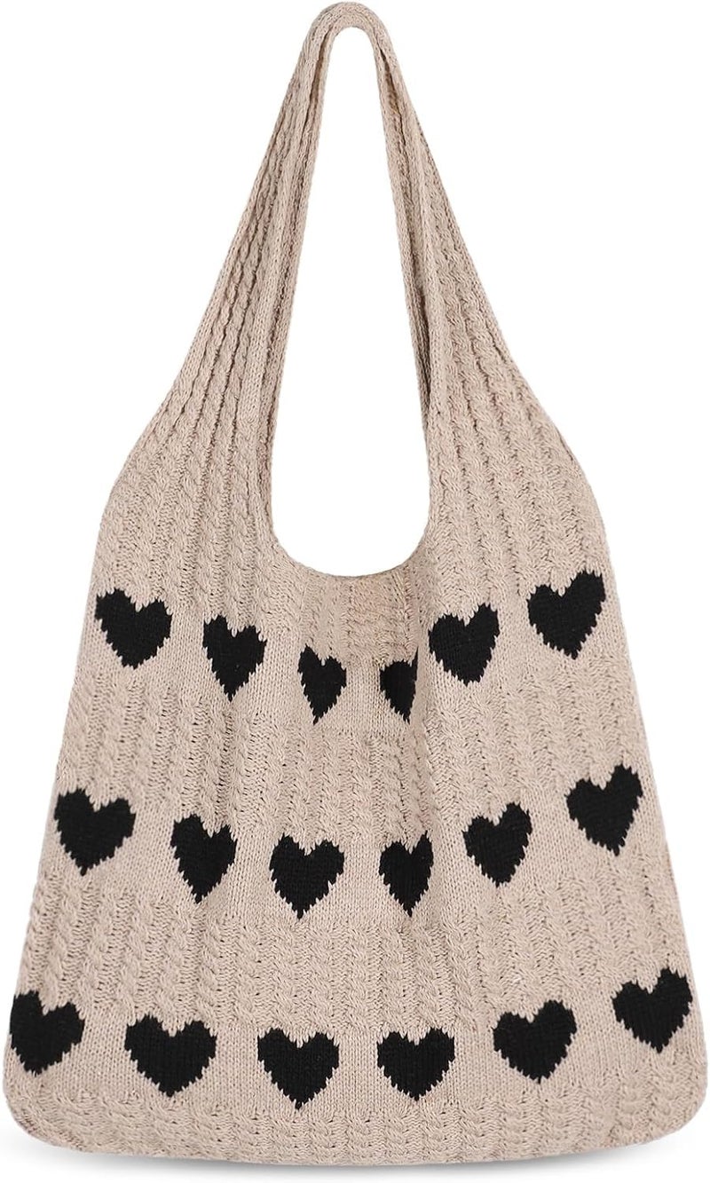 Kawn ® Premium Knitted Heart Pattern Tote Bag Large Stylish and Durable Trendy bag for Everyday Use Beach Shopping Travel Work – Comfortable and Trendy Design - Image 1