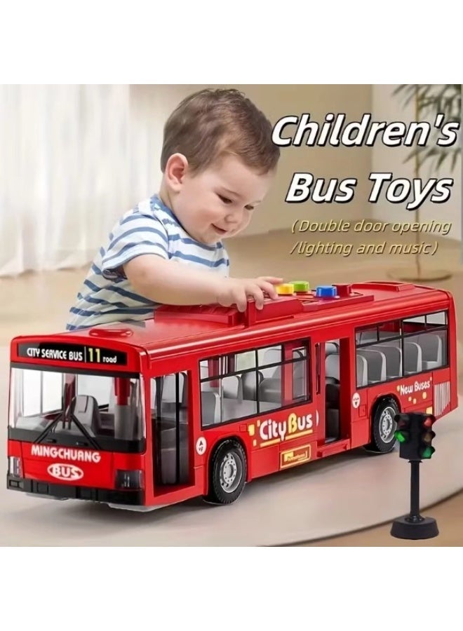 لعبة حافلة كهربائية محاكاة للمدينة بأبواب مزدوجة، تعمل بنظام الدفع بالقصور الذاتي، مزودة بإضاءة وصوت، حافلة موسيقية تعليمية مبكرة للأطفال فوق سن 3 سنوات. - Image 1