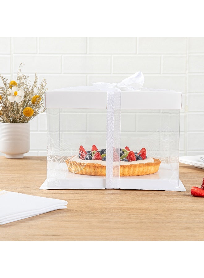 Restaurantware 8.5 Inch x 6.75 Inch Transparent Cake Boxes, 10 White Lid Clear Cake Boxes - No Grease Base, Gray Ribbon, Clear Plastic Birthday Cake Boxes, Lotus Accent, For Weddings Or Birthdays  - Image 3